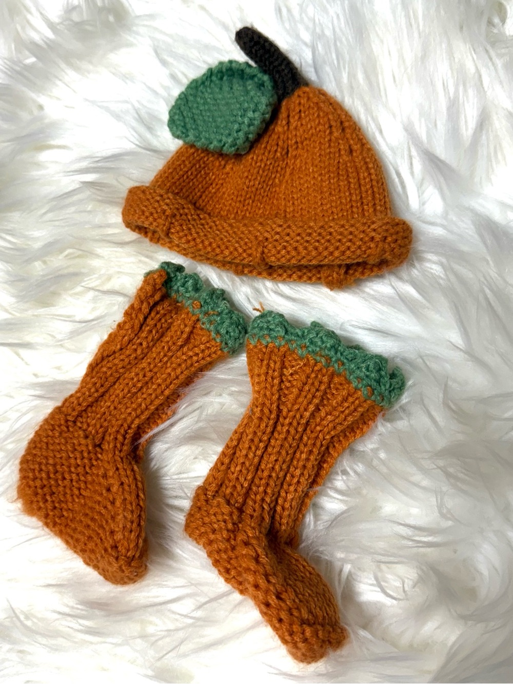 Infant Pumpkin Knit Hat and Bootie Set